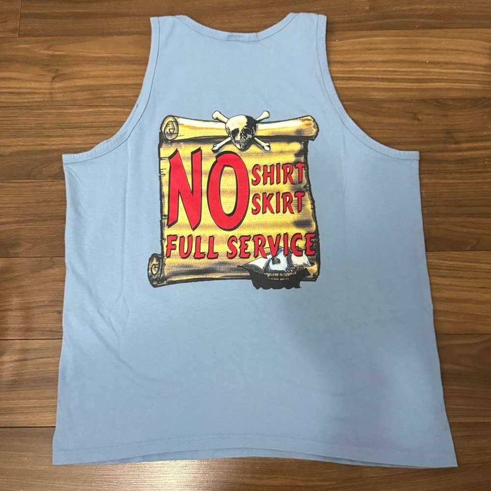 Vntg Anvil Pirates Bight Norman Island light Blue Mens Large Tank Top